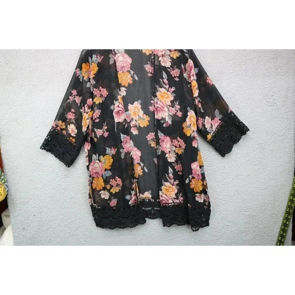 Jolt Open Front Cardigan-Sheer-Size XS-Crochet Trim - Picture 3 of 10